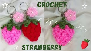 How to crochet a mini strawberry 🍓 keychain tutorial  stepbystep guide  perfect for beginners [upl. by Blasien]