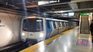 SF BARTs 6 Car Green Line Train To Daly City Approaching Embarcadero Station In 4K [upl. by Milan]