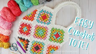 EASY CROCHET Granny Square Tote Bag How to Join Crochet Squares [upl. by Latricia]