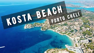 Kosta Beach by drone PORTO CHELI  Plaża Kosta  GREECE 🇬🇷 [upl. by Naima]