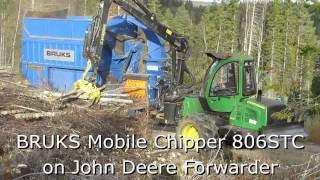 Bruks Mobile Chipper 806 STC on JD Forwarder [upl. by Henigman370]