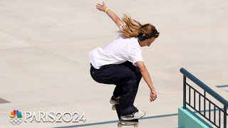 Poe Pinson delivers STELLAR street skateboarding performance  Paris Olympics  NBC Sports [upl. by Adnilem531]