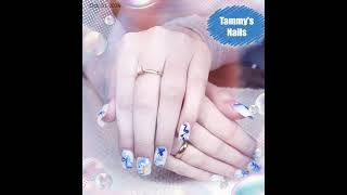 Acrylic Full Setwith Marbling Tammys Nails Yreka CA nailsnailsnails nails nailsart nail [upl. by Aseen]