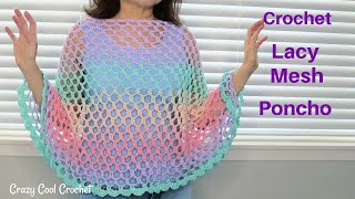 Crochet Lacy Mesh Poncho  Great Beach Coverup [upl. by Annovoj99]