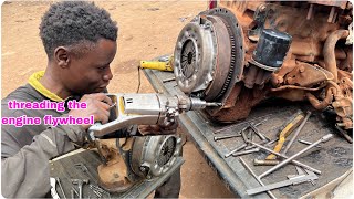 Old lathe threading stripped engine fly wheel bolts nyendetapsandDiesWorkshop [upl. by Ardell887]