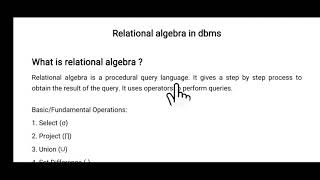 Relational algebra in dbms  select operator project operatoretc  Tamil  Session 11 [upl. by Ynaffyt366]