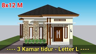 Rumah Minimalis Leter L  8x12 Meter  3 kamar tidur  Musholah [upl. by Eran814]