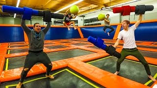 OVERNIGHT IN A TRAMPOLINE PARK WE GET CAUGHT [upl. by Lauder]