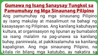 gumawa ng isang sanaysay tungkol sa pamumuhay ng mga sinaunang pilipino [upl. by Assyl500]