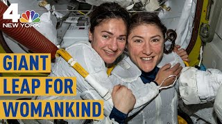 NASA Astronauts Make History With First AllFemale Spacewalk  NBC New York [upl. by Oregolac]