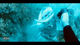 When an XXL fish…bites your hand at 45m  Cyclades Spearfishing [upl. by Mafalda]