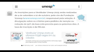 ⚠️Atenção 📚 VESTIBULAR 🚨 2025 UNESP Universidade Estadual Paulista [upl. by Dressel861]