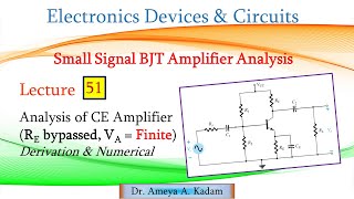 Lect 51 Analysis of CE Amplifier RE bypassed VA  Finite [upl. by Kitchen]