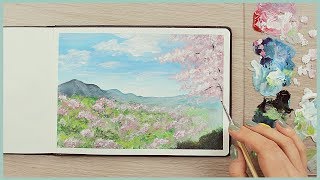 How to Paint a Cherry Blossom Scenery with Acrylics for Beginners  Art Journal Thursday Ep 37 [upl. by Thielen]