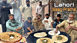 Desi Saag Paratha in Lahore  Lahore Cheapest Saag Paratha Street Food Nashta  Saag Aloo Paratha [upl. by Connie]