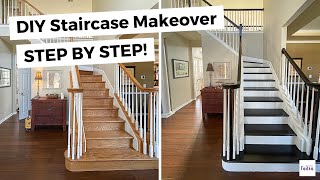 DIY Staircase Makeover  STEP BY STEP guide to refinishing your stairs [upl. by Namrehs]