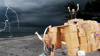 24 HOUR CARDBOARD BOX FORT DURING A THUNDERSTORM  Cops Came JSC 17  JOOGSQUAD PPJT [upl. by Annaicul450]