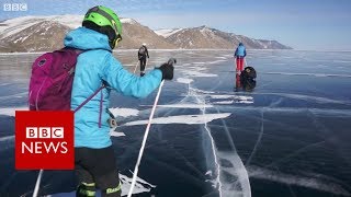 Skating Lake Baikal the worlds deepest lake  BBC News [upl. by Aciamaj419]