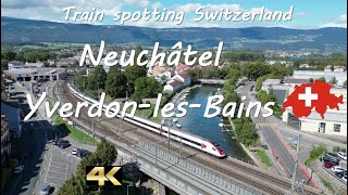 Neuchâtel  YverdonlesBains train spotting  drone 4K [upl. by Gyasi]