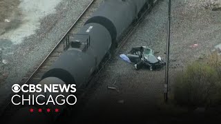 3 people killed when car freight train collide in south Chicago suburbs [upl. by Alesandrini590]