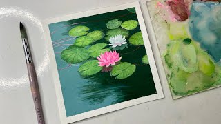 Water lilies painting gouache painting tutorial gouache painting for beginners tutorial [upl. by Lohner]