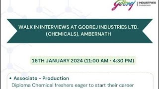 Godrej Industries Encube Ethicals  Jobs Walkin Interview  Multiple Department  Date  2024 [upl. by Noma]