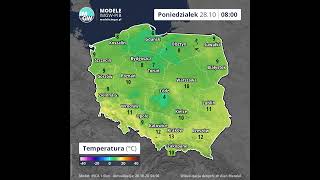 Prognoza Poniedziałek 28102024 temperatury powietrza na 8 godzin Model INCA imgw prognoza [upl. by Hnid]