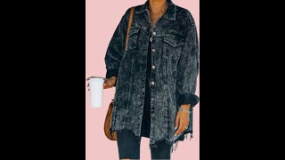 Hixiaohe Womens Casual Oversized Button Down Corduroy Shirt Jacket Coat Washed Retro Shacket [upl. by Rush]