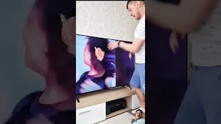 Fight with tv 😁 funny trynottolought comedy duet couple memes prank shorts [upl. by Sharl]