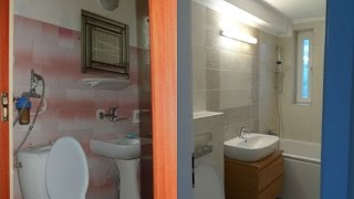 Amenajari interioare baie mica renovatarenovare baie apartamenBaie renovata cu faianta bej [upl. by Tenney353]