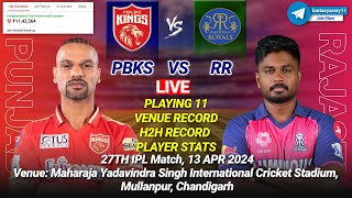 🔴LIVE PBKS vs RR Dream11 Live Prediction  PJB vs RAJ Dream11  Punjab vs Rajasthan 27TH IPL LIVE [upl. by Halilak282]