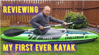 REVIEWING MY FIRST EVER KAYAK  INTEX CHALLENGER K1 KAYAK  one man kayaking [upl. by Essila]