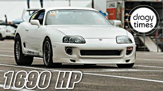 1690 HP 2JZ TOYOTA SUPRA MK4 Medium Boost at RaceMotive from 62190 mph amp 100305 Kmh [upl. by Anaibib]