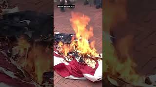 AntiIsraeli protesters burn a US flag 7newsdc wjla gaza [upl. by Irdua960]