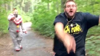 CREEPY CLOWNS SHOOT AT FAT MAN IN THE WOODS [upl. by Armahs]