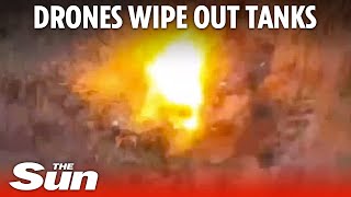 Ukraine War Kamikaze drones obliterate Russian tanks and vehicles [upl. by Benedick1]