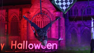 Checkmate aerial streettheatre show outside Paisley Abbey during 2023 Paisley Halloween Festival [upl. by Irita820]