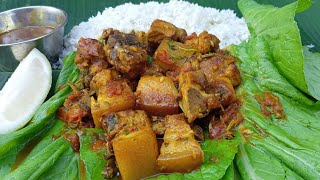 Mukbang Delicious Pork Belly With White Rice Cucumber Gravy Salad [upl. by Aronle]