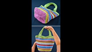 How to crochet a multicolor tote bag from yarn scraps easily Miarti🧶 [upl. by Ahsiekyt]