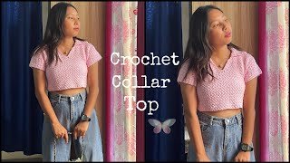 Crochet Collar Top  crop top  INDI DIY [upl. by Faline743]