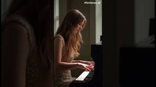 Beautiful young woman plays the piano very beautifully V2shorts [upl. by Donovan225]