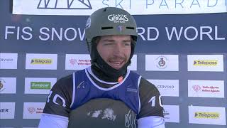 Loan BOZZOLO feels excited after maiden World Cup win  Cervinia  FIS Snowboard [upl. by Keiryt]