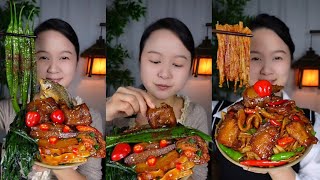 EATING SPICY Food  Chicken Fish Squid And Pork Belly  ASMR MUKBANG [upl. by Kylynn]