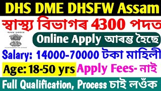 Assam Health Department Job 2024  DHS DME DHSFW Total 4237 Vacancy Posts Apply Online Link [upl. by Derfnam]