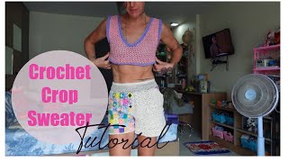 Crop sweater crochet tutorial  Follow along with me [upl. by Lekcar150]