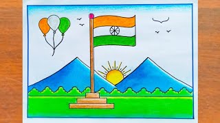 15 August Drawing  How to Draw Independence Day Poster Easy Step By Step  Independence Day Drawing [upl. by Lumbye987]