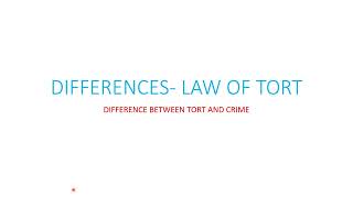 TORT LAW DIFFERENCE BETWEEN TORT AND CRIME [upl. by Wrench]