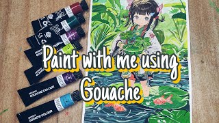 Paint a girl with me using Gouache  Nature 🌸🌿art painting gouache [upl. by Ahsan]