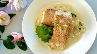 Pan Fried Salmon with Creamy Garlic Butter Sauce  Yan Cooks Food [upl. by Etnahsa177]