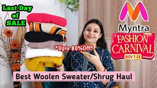 Myntra Sweater Haul under 750🌟Best Woolen SweaterShrug Haul✅Upto 80 Off📌Huge Winter Collection💕 [upl. by Johanan]